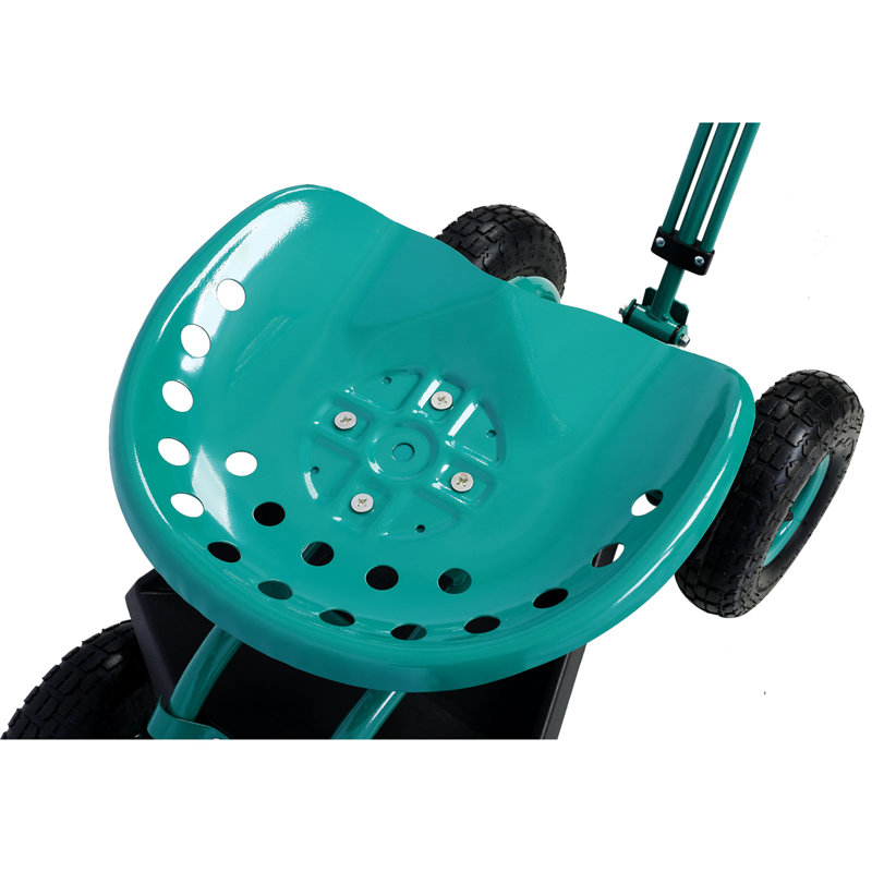 Rolling Garden Scooter Garden Cart Seat With Wheels And Tool Tray, Green