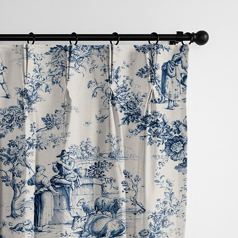 Provence 100% Cotton Toile Room Darkening Pinch Pleat Single Curtain Panel, 40" W x 144" L