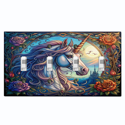 Couvercle de plaque d'interrupteur en métal; Bascule à 4 bandes US Standard - Licorne majestueuse