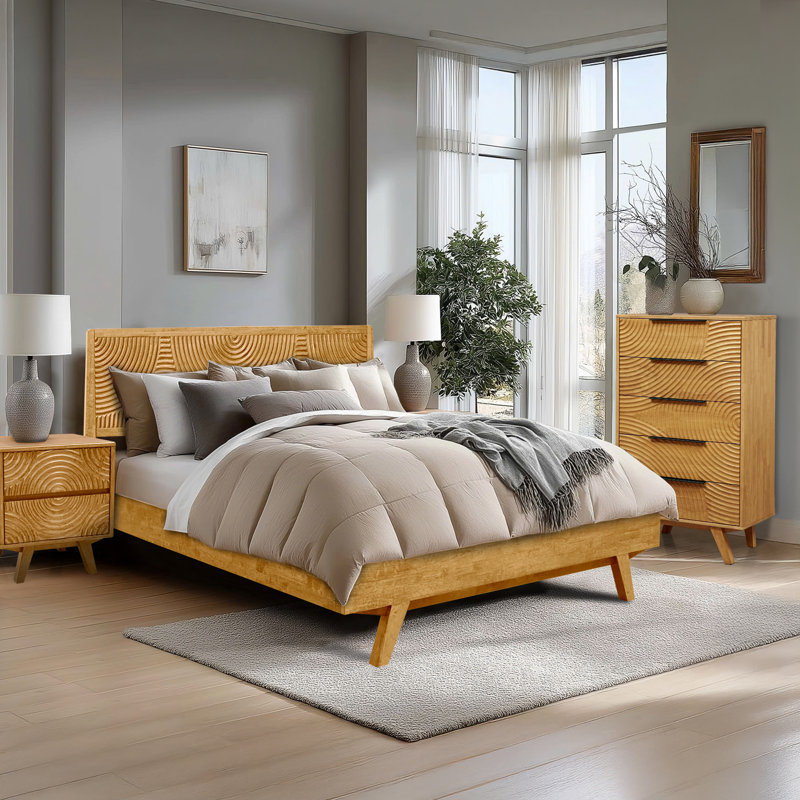 ACACIA Harmony 5-Drawer Tall Dresser – Solid Wood Bedroom Dresser With Zen-Inspired CNC Circle Design – Vertical Chest, Mid-Century Modern Wood Dresser