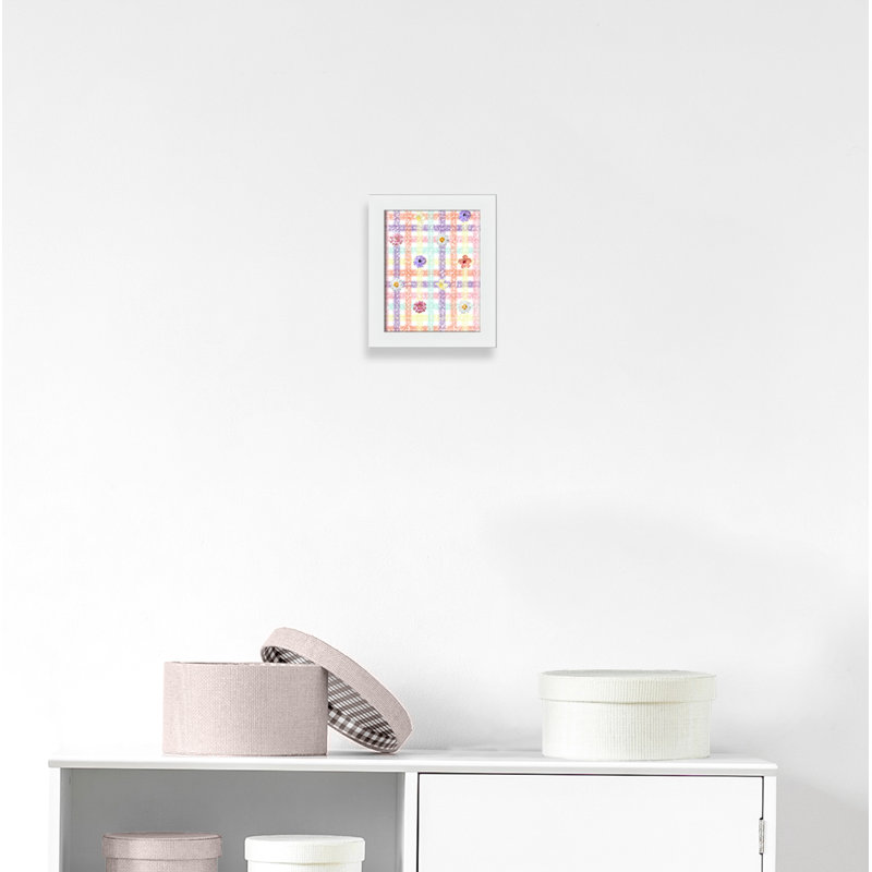 Impression sur papier à carreaux unique avec fleurs, H 12 po x l 10 po x P 0,625 po, Encadré plat blanc