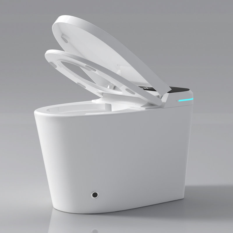 Smart Toilet With Bidet Functionality - Auto Open/Close, Foot Sensor, Strong Flushing, White Modern Bathroom Move Wash Functionality,