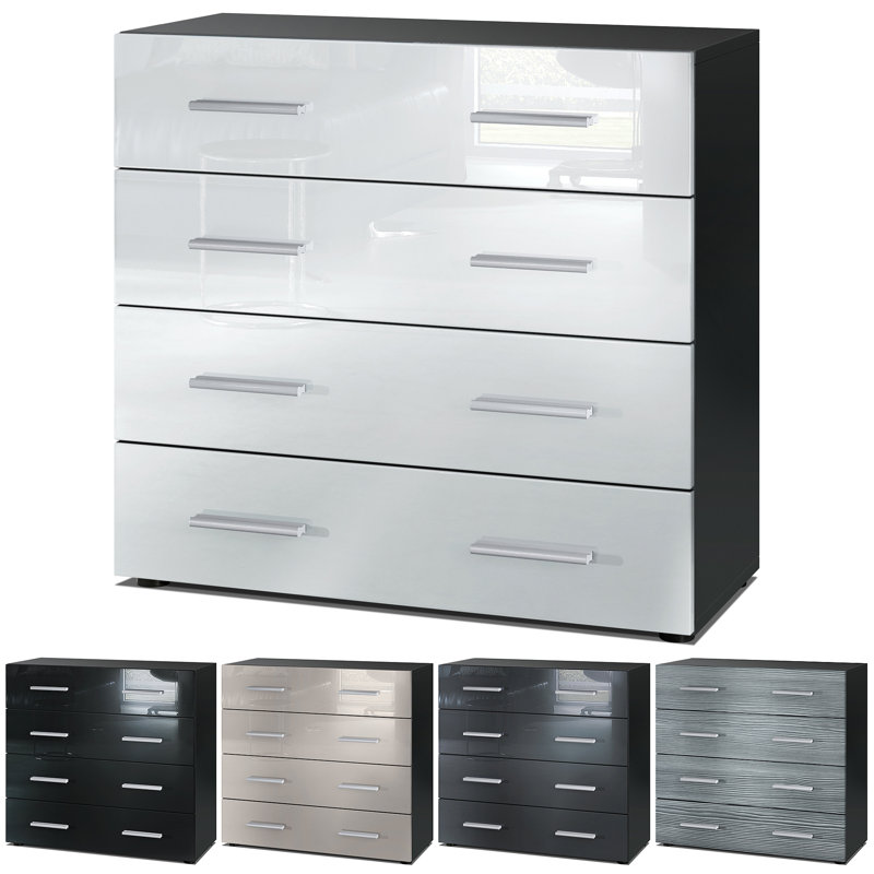 Mazur 76cm W 4 - Drawer Chest of Drawers, Black/White