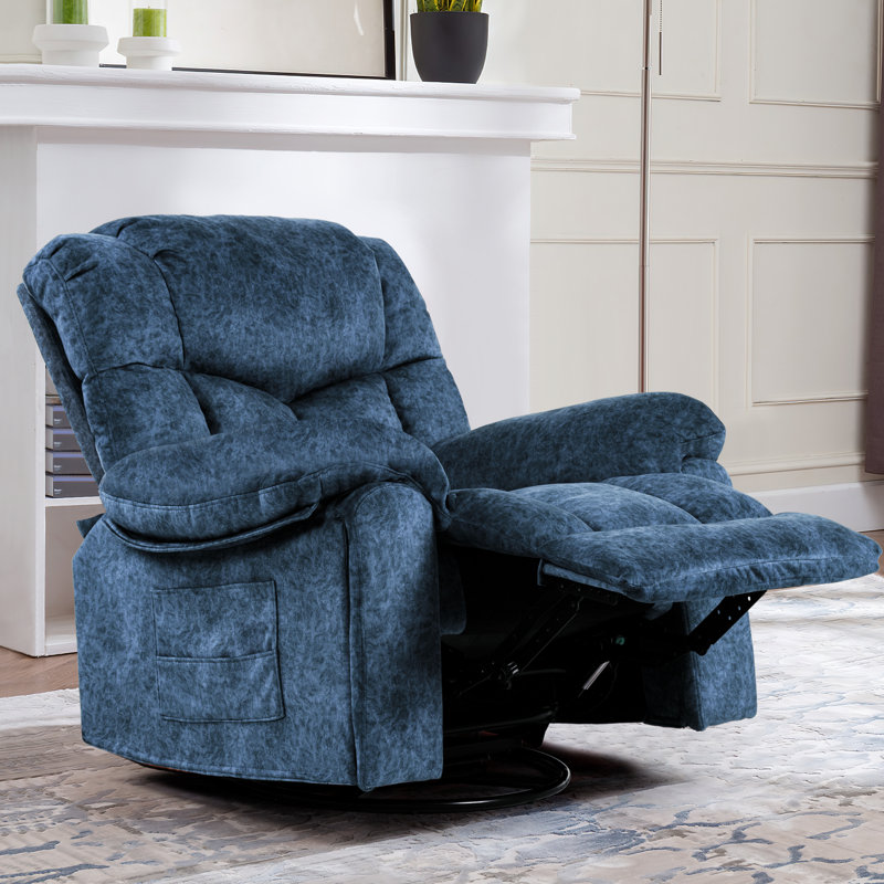  High-Softness Velvet Manual Swivel Rocker Recliner Chair(Set of 2), Blue