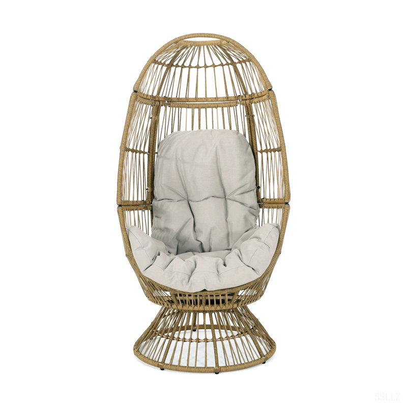 RESEDA SWIVEL PATIO  EGG CHAIR, Beige Cushion/Natural Frame