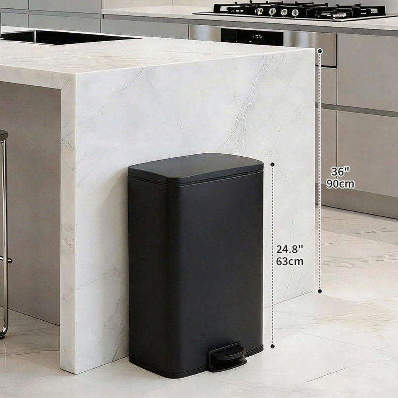 Poubelle de cuisine 13 gallons / 50 L, poubelle à marches en acier inoxydable avec seau intérieur amovible, grande poubelle en métal avec couvercle silencieux à fermeture en douceur pour la maison, le bureau, le garage, noir