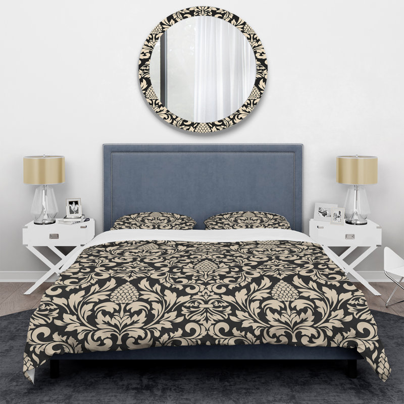 Ensemble de housse de couette en microfibre crème / noir 2 pièces, Housse de couette simple + 1 taie décorative stan