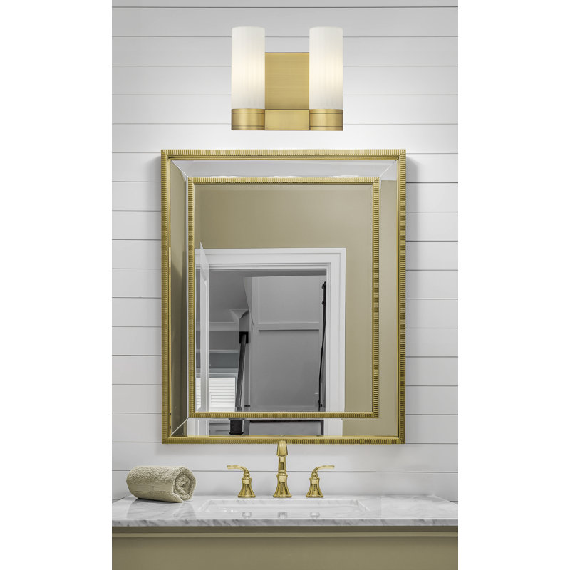 Applique murale 11 po 2 lumières Empire, Laiton brossé, H 9,5 po x l 10,5 po x P 5,5 po, Blanc mat