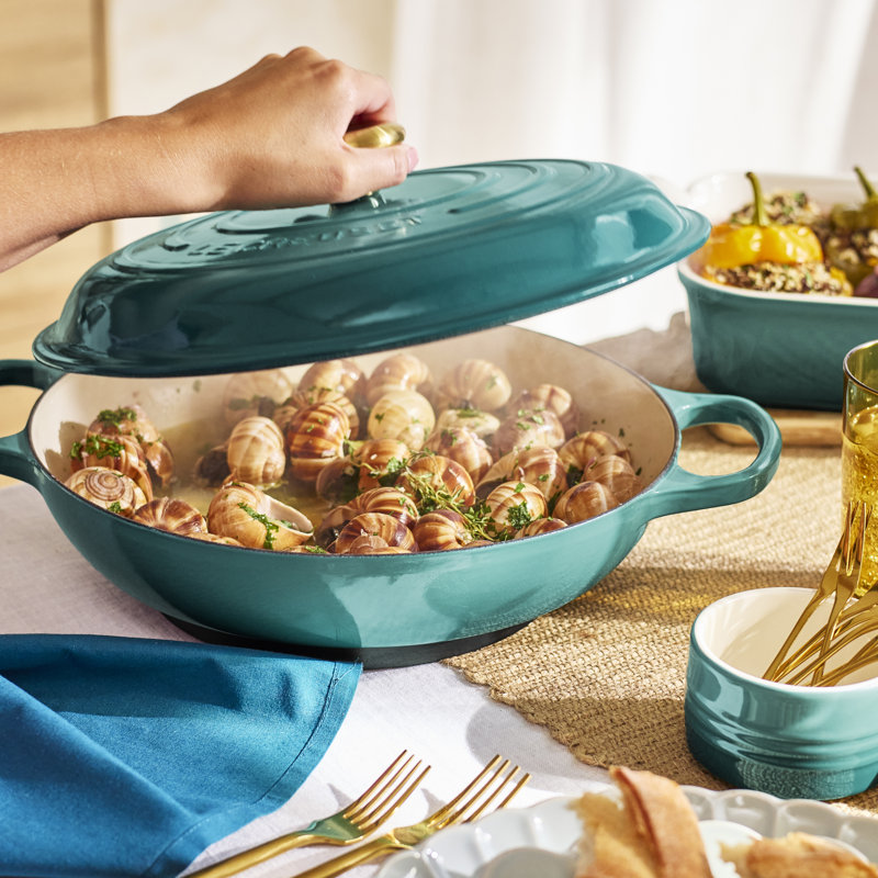 Le Creuset Signature Enameled Cast Iron Braiser with Lid, Blue Riviera