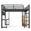 Lit mezzanine double avec tablettes de rangement et bureau, lit mezzanine en métal avec ports USB, lumières et tringle, conception de planches