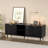 Modern Industrial TV Stand Media Console – Wood & Metal Frame, Open Storage & Cable Management-1707746659