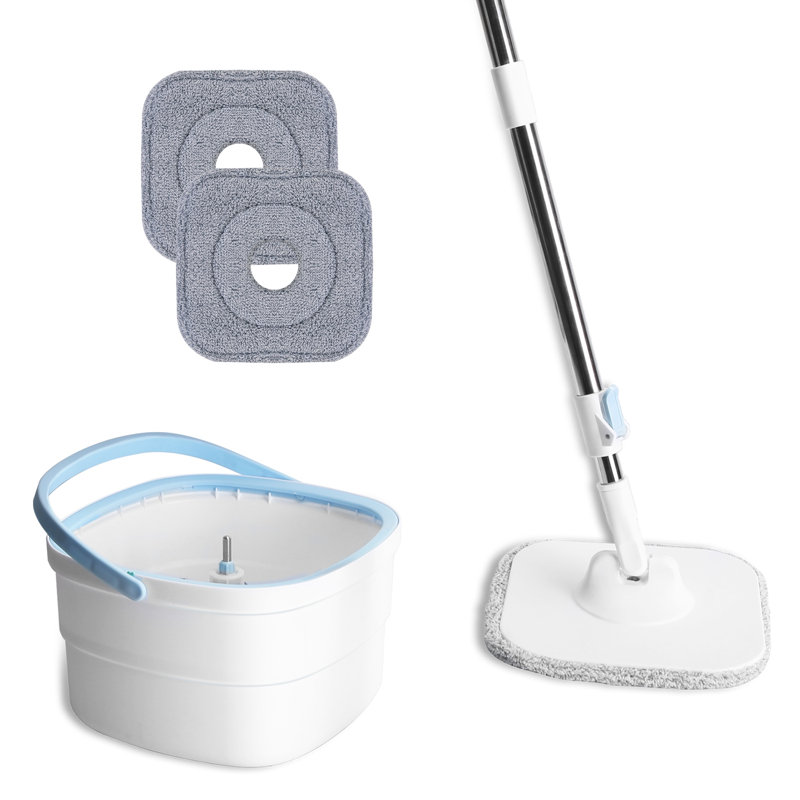 Vadrouille Spin et seau avec essoreuse Vadrouille plate avec système de séparation de l'eau propre et sale 2 tampons réutilisables en microfibre lavable et réutilisable