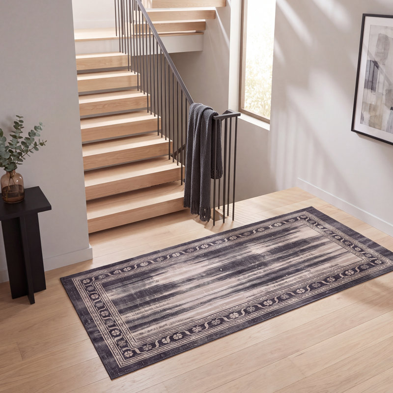 Tapis Uchisar moderne, gris et noir uni vieilli, lavable à la machine, antidérapant, à poils courts, pour intérieur et extérieur, adapté aux animaux domestiques, idéal pour le salon, la chambre, la salle à manger, l'entrée, le corridor ou le bureau.