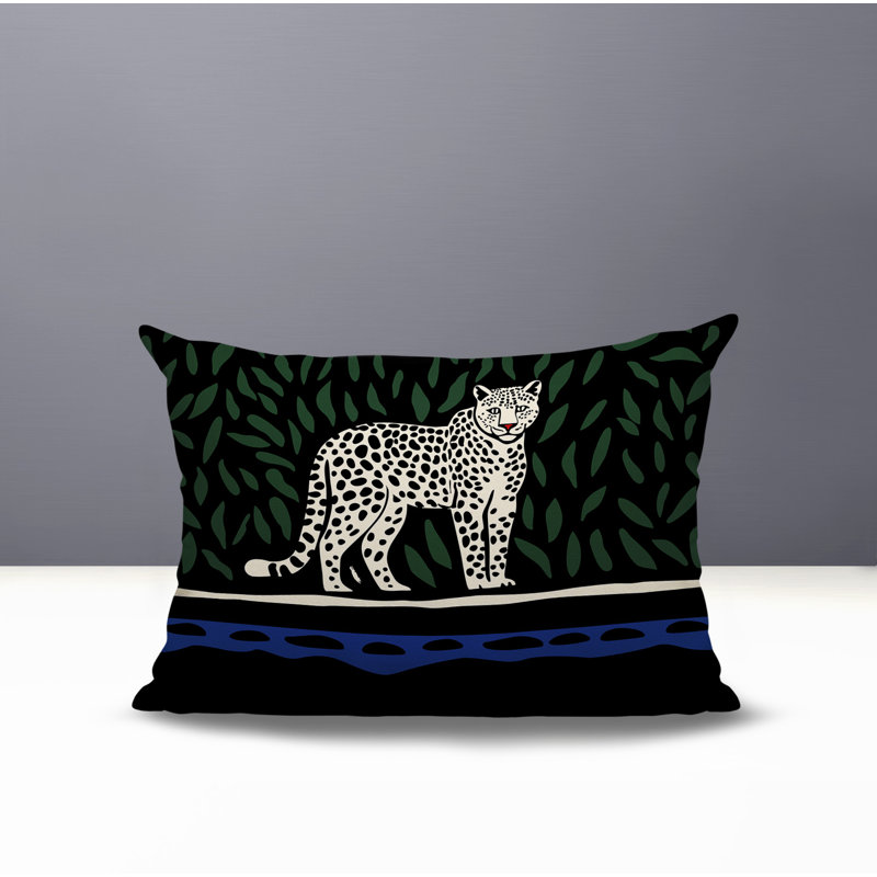 Oreiller rectangulaire réversible intérieur / extérieur Hota Leopard, Rectangle H 14 po x l 20 po, Marine