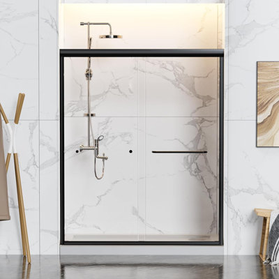 60"Wx70"H Semi-Frameless Double Sliding Shower Door,1/4"Thick SGCC Glass, Adjustable Width,