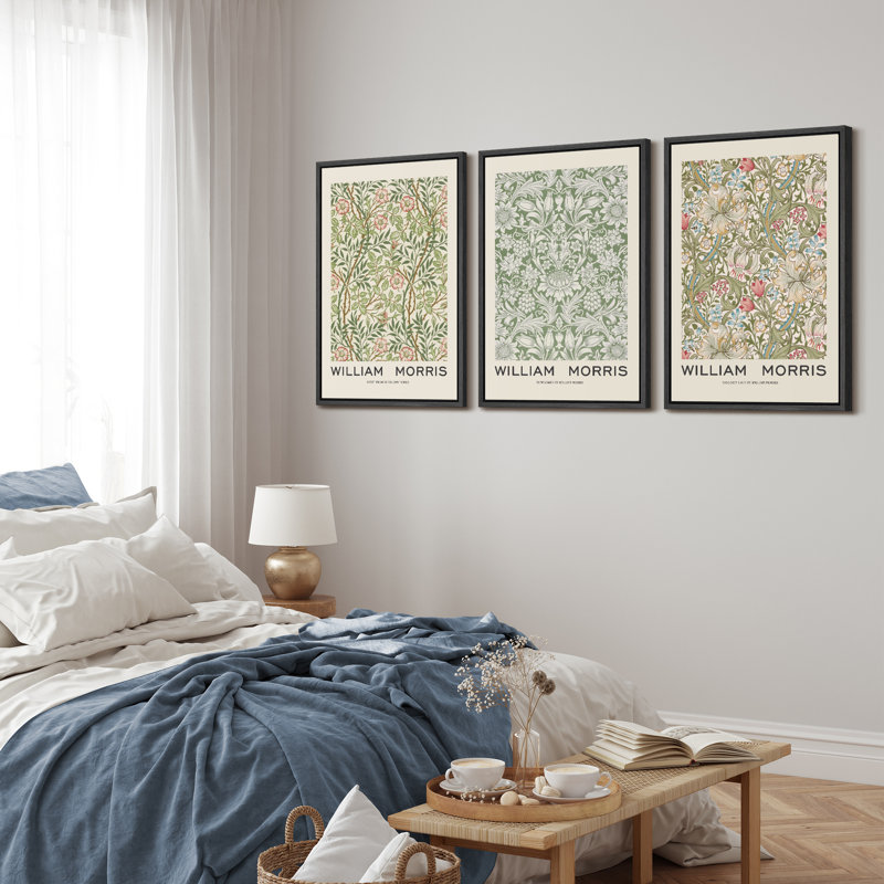William Morris Geometric Floral Black Framed Canvas Art Set