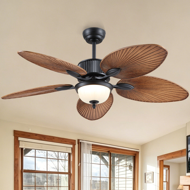 50" Tropical 5 Blade Dimmable Ceiling Fan With Led Lights And Remote Control, Light Brown