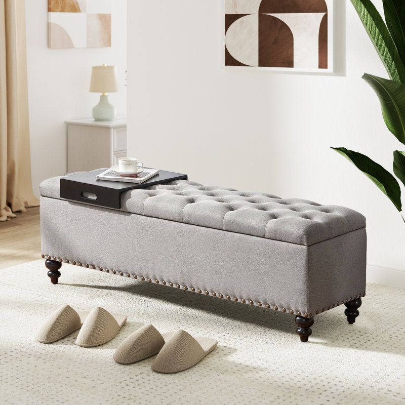 Banc de rangement capitonné Ashtin, Gris