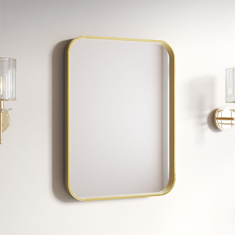 Élégant miroir encadré en aluminium avec coin arrondi pour une décoration intérieure élégante, Or brossé, Rectangulaire