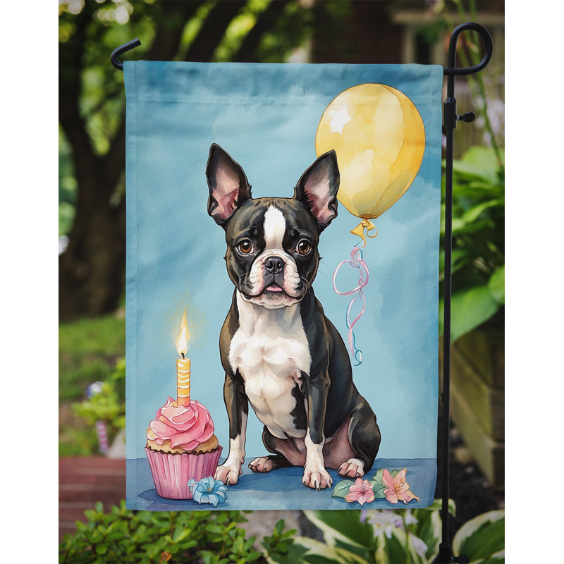 Drapeau de jardin «Happy Birthday», Boston-terrier