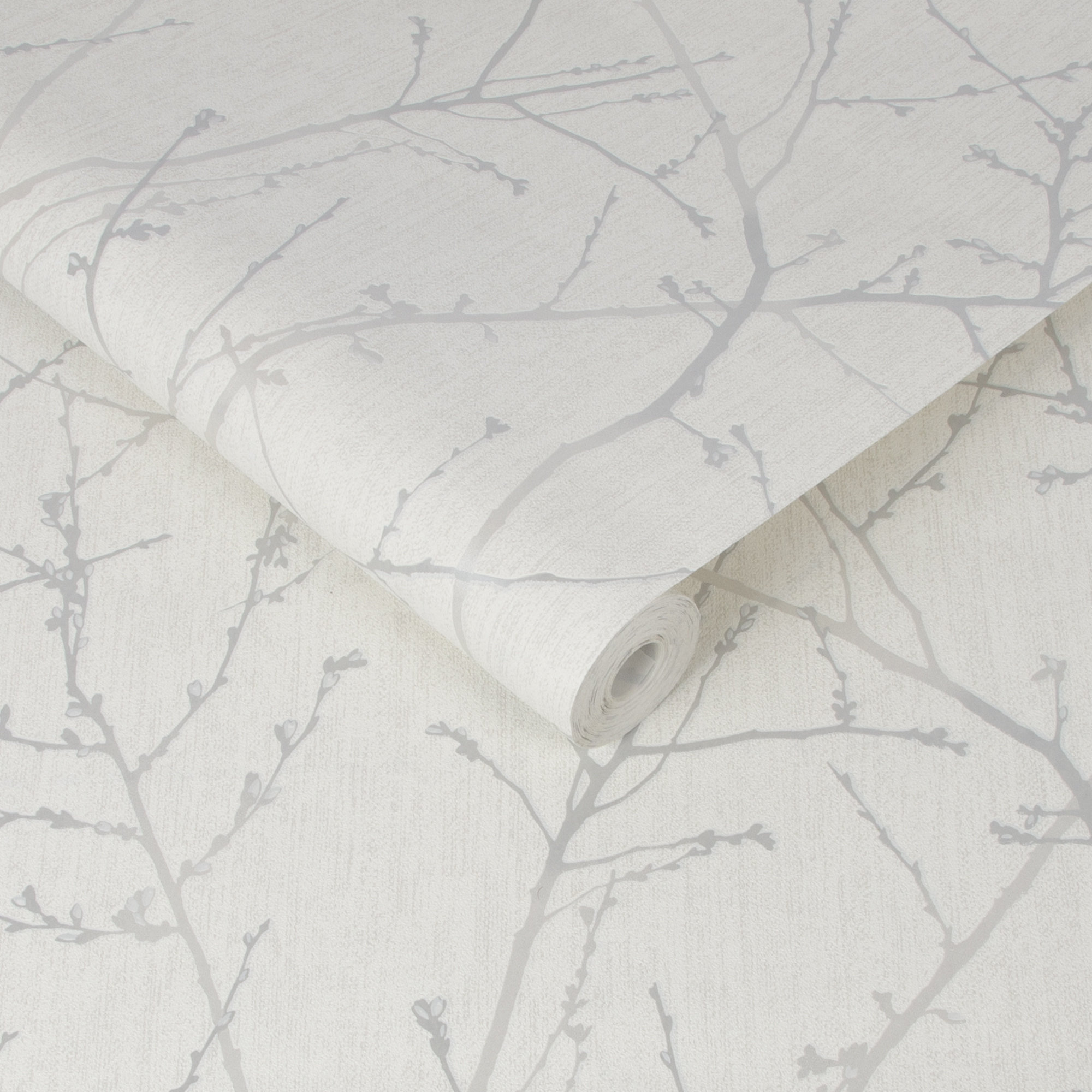 Edmore Modern Floral Wallpaper, White Mica