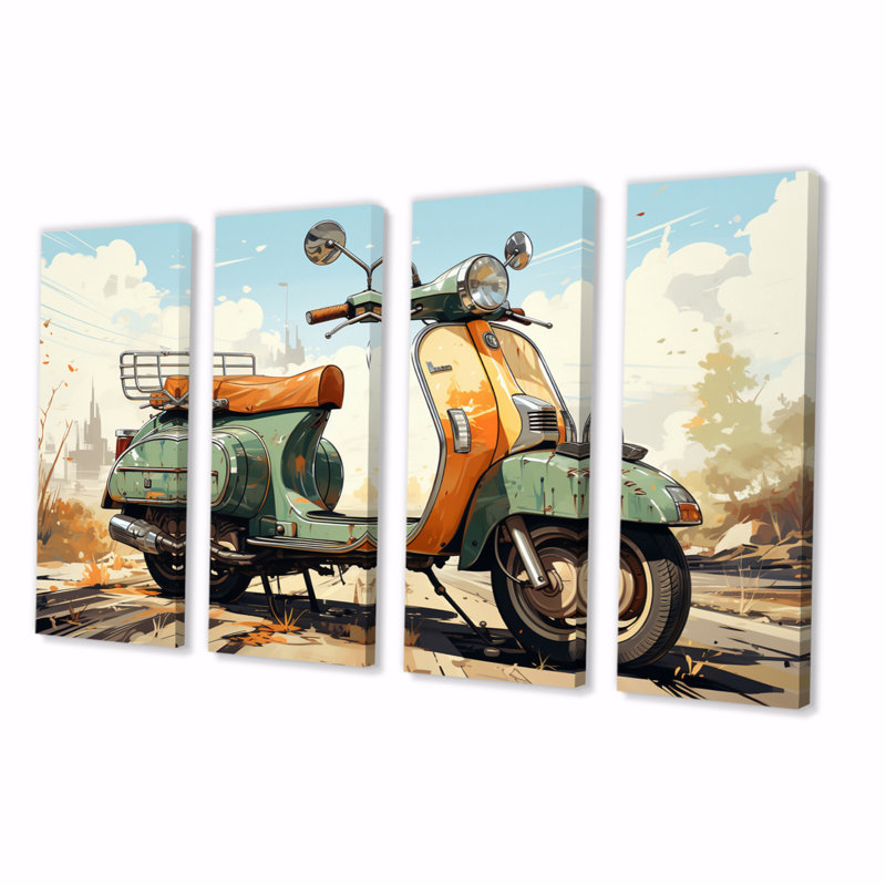 Scooter rétro électrique sur toile, 4 pièces
