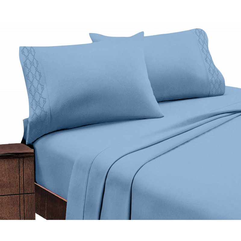 Ensemble de draps Chamberlain London, Ensemble de draps pour lit double avec drap-housse, Bleu