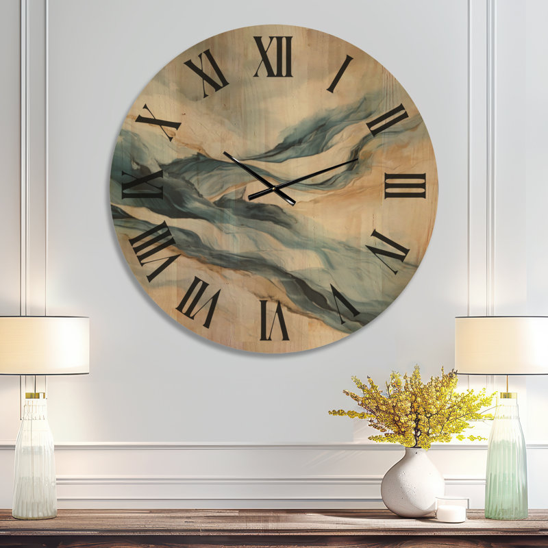 Glacier Blue Flow II - Horloge murale moderne, impression sur bois, Très grand