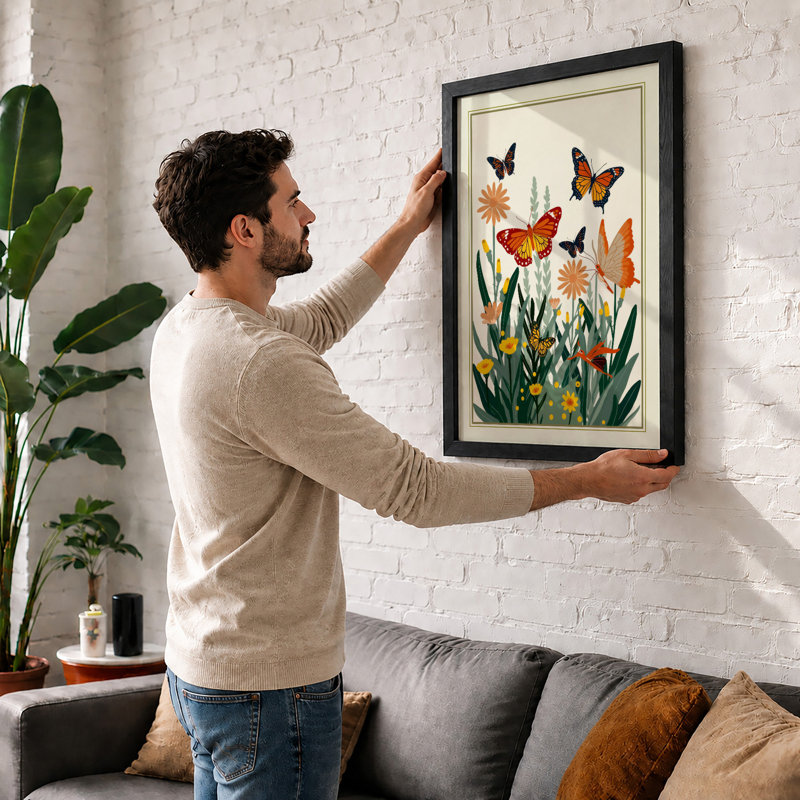 Butterflies in Bloom Botanical - Framed Print, A3 - 42.0 x 29.7 cm, White