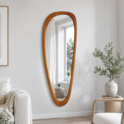 Miroir irrégulier encadré en bois massif en forme de larme, miroir mural décoratif asymétrique abstrait pour meuble-lavabo, vestibule, salon, suspension horizontale et verticale