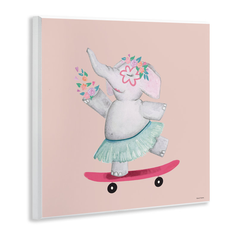 Plaque murale d'éléphant avec fleurs en forme de planche à roulettes, design par Rachel Nieman
