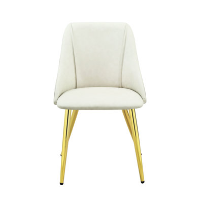 2 White Synthetic Leather Dining Chair - Contemporary With Foam Padding, Metal Legs, Floor Protection 20"x20"x33", 25lb 2pcs Modern Soft Back Cushion, Strong Scratch- Pads