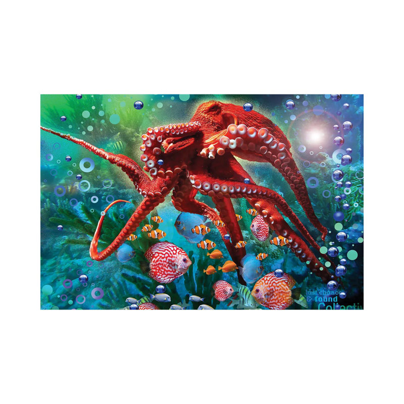 Red Octopus by David Loblaw - Print on Canvas, Wrapped Canvas, 20.32cm H x 30.48cm W x 1.91cm D