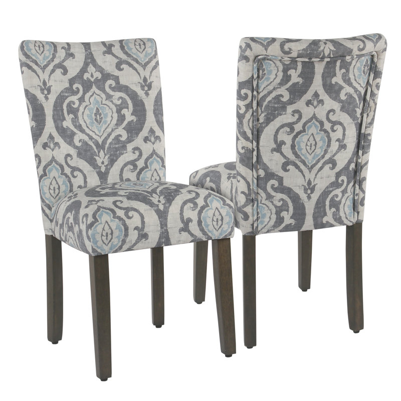 Neena Upholstered Parsons Dining Chairs, Gray-Light Blue/Gray Washed