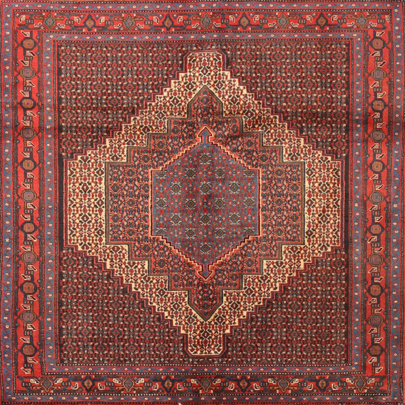 Tapis traditionnel bourgogne / rouge / beige, Rond 5 pi