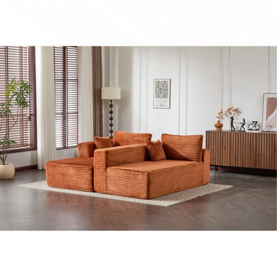Compression Sectional Couch With Comfy Chaise, Boneless L Shape Sofa With Deep Seat, Minimalist Modular Sleeper For Living Room