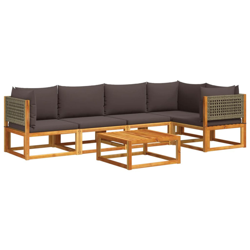  Ensemble de canapé de jardin gris, bois naturel