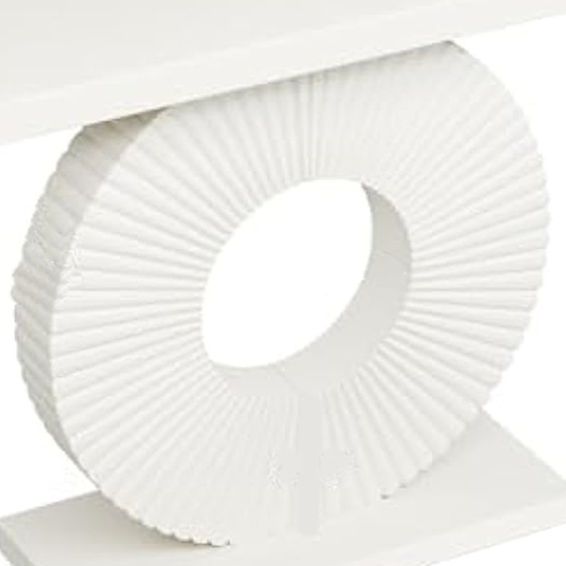 Console Table, 39 Inch White Rectangular Top, Geometric Flower Base