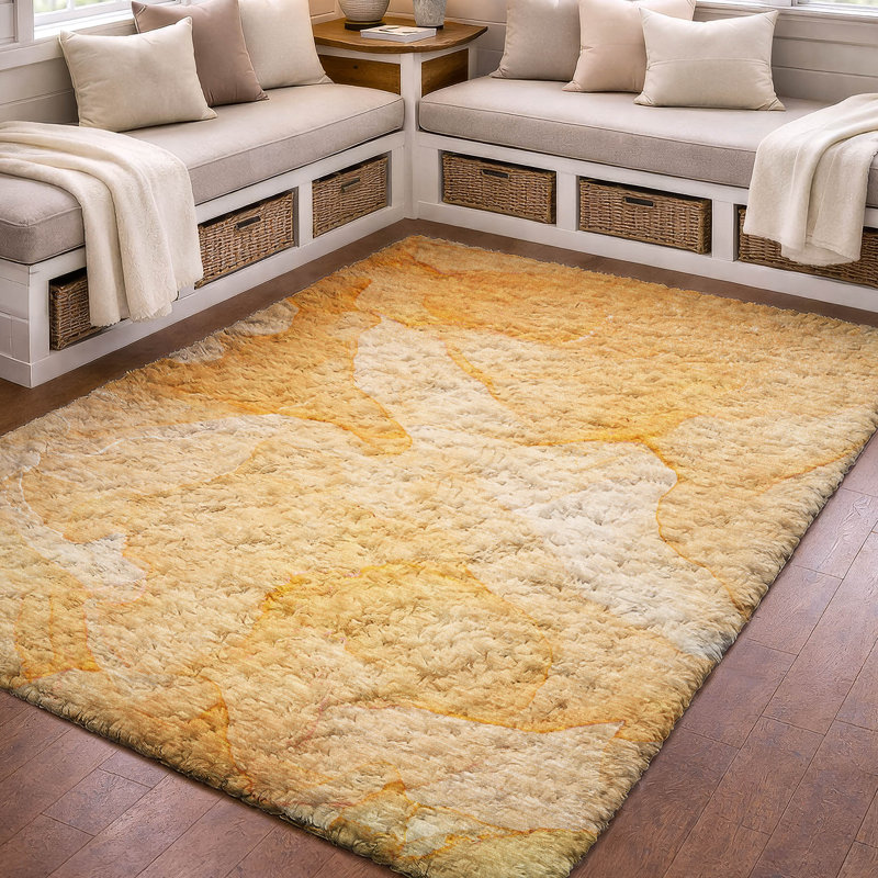 Tapis de qualité supérieure lavable à la machine à poils longs ADS509, Orange, 9 pi x 12 pi