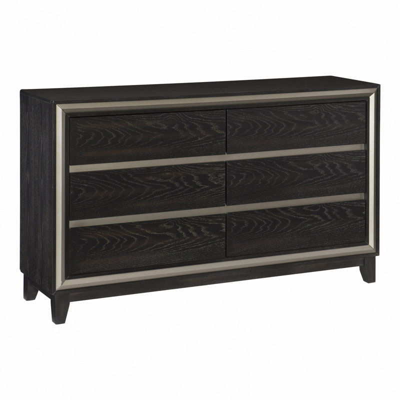 Commode moderne 1Pc avec 6 tiroirs à rainures et meubles en bois contemporains argentés