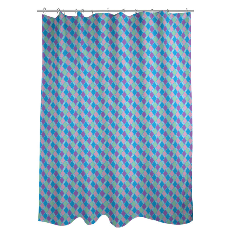 Rideau simple à motif de losanges Retro, Bleu / Blanc