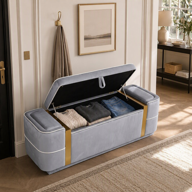 Banc de rangement avec repose-pieds Modern, Grey, Gris, Gris
