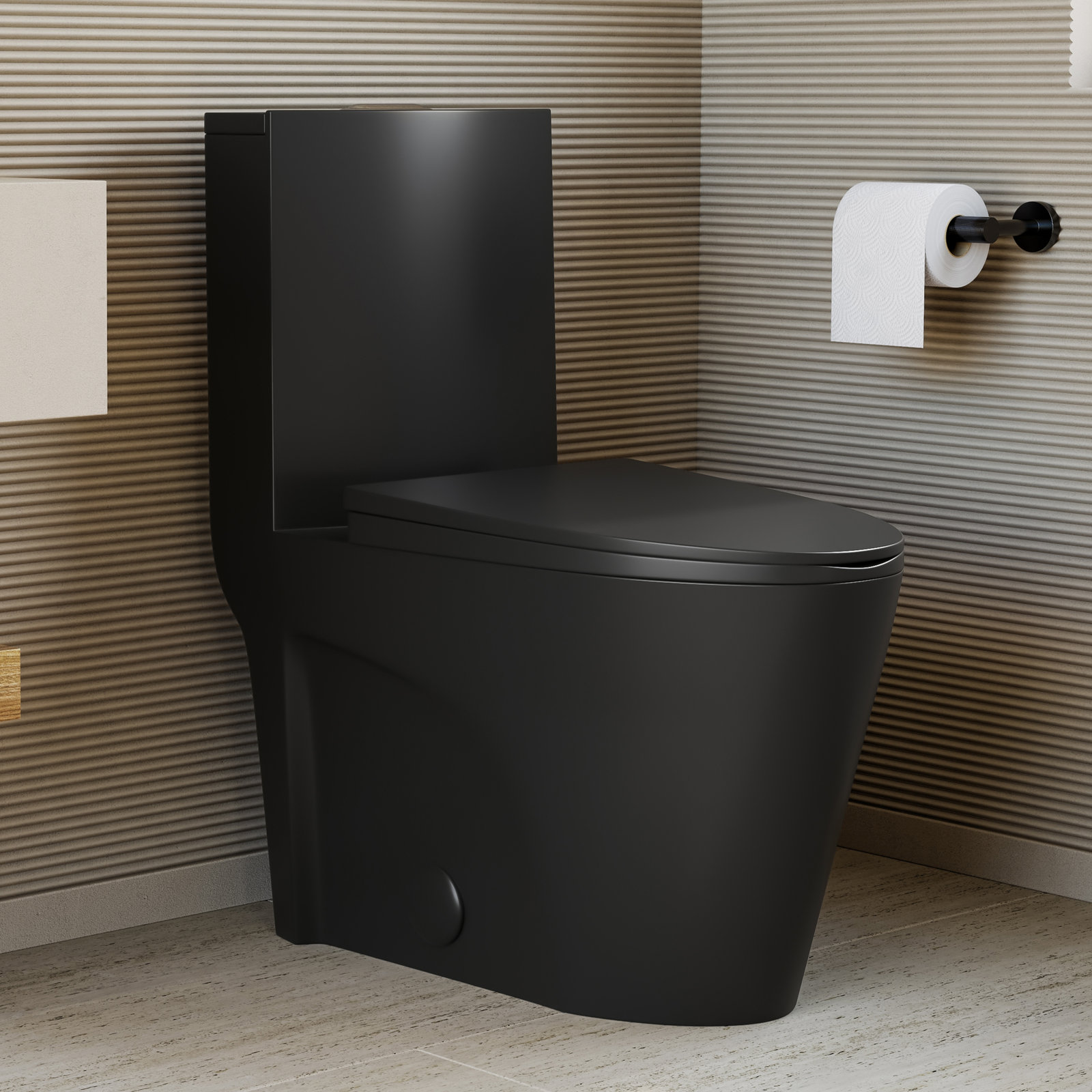 St. Tropez 1-Piece Elongated Toilet, Matte Black, 12", Top