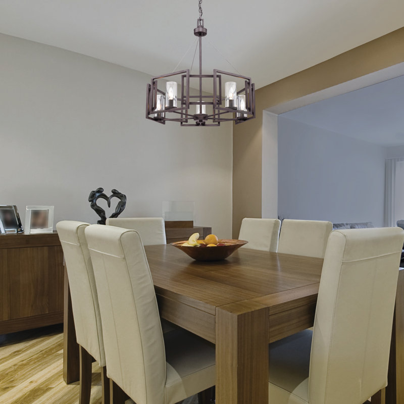 Newlin 5-Light Steel Dimmable Drum Chandelier , Gunmetal Bronze