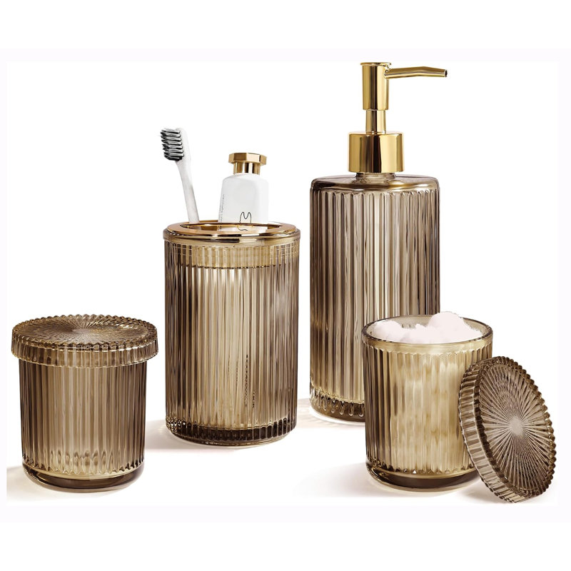 Ensemble de salle de bain moderne en verre, 4 pièces, brun, Brun