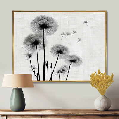 Vintage Dandelion Spring Breeze - Dandelion Wall Art, Black Floral Canvas Print