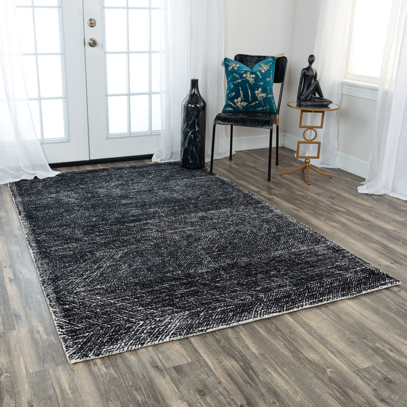 Tapis noir / blanc en laine touffeté à la main Schram, Rectangle 8 pi 6 po x 11 pi 6 po