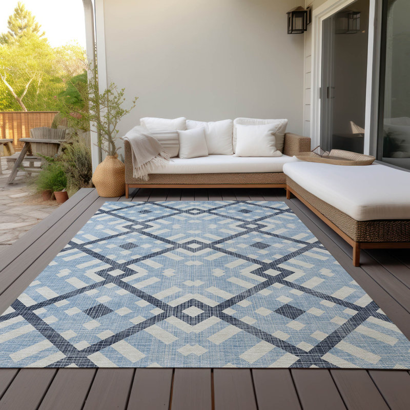 Tapis intérieur / extérieur en polyester tissé à la machine Kinslee, Rectangulaire 8 pi x 10 pi