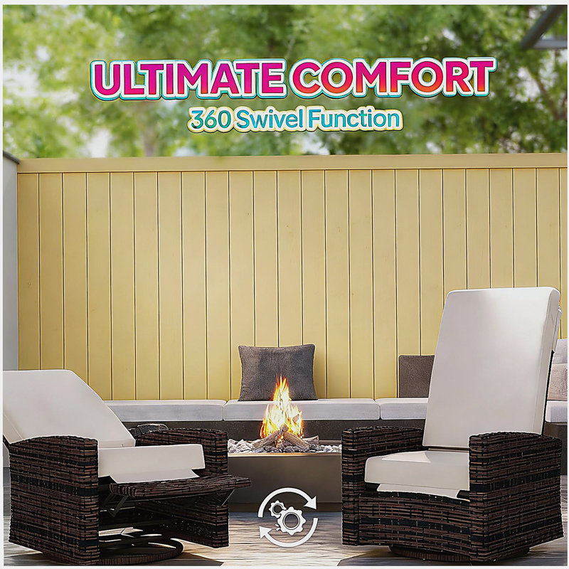 Swivel Recliner,Outdoor Wicker Swivel Recliner Chair, Khaki