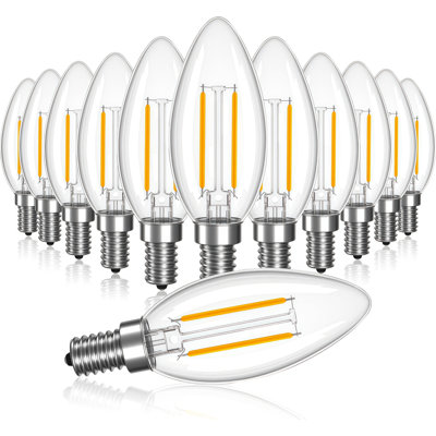 Ampoules candélabres à filament à DEL à intensité variable B11, ampoule de lustre équivalente de 60 W, petite ampoule E12 de 4,5 W, 500 Lm, 2700 K, blanc chaud, bougies rétro en verre transparent, 120 V, paquet de 12